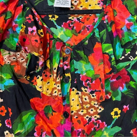 Vintage 90s Cotton Backyard Blues Floral Printed Ruffled Shoulder Sleeveless Top - Picture 3 of 7